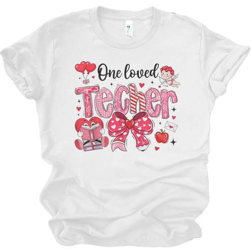 HUGvyn One Loved Teacher Valentine Book Heart Reading Bow Unisex Jersey T-Shirt - Bookorys