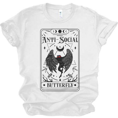 Introvert Apparel Emporium Mothman Tarot Card Antisocial Butterfly Cryptozoologist -Adults Grey Unisex Jersey T-Shirt - Raresse