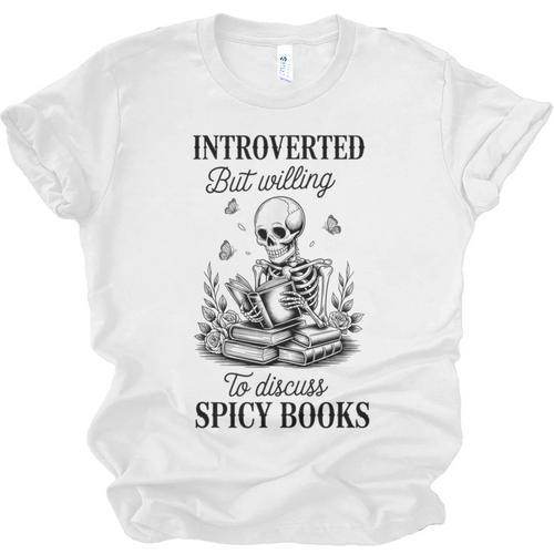 Introvert Read Spicy Books Lover Bookworm Skeleton Reading Unisex Jersey T-Shirt - Bookorys DE