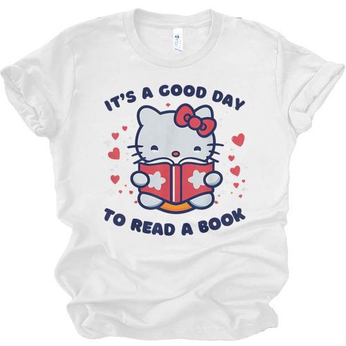 It's a Good Day To Read a Book Cute Cat Book Day Girls Boys Unisex Jersey T-Shirt - Bookorys