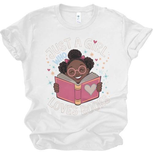 Just A Girl Who Loves Books Cute African American Afro Unisex Jersey T-Shirt - Bookorys UK
