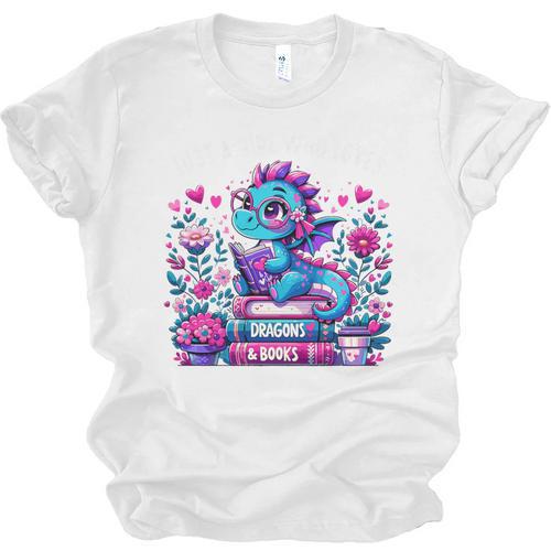 Just A Girl Who Loves Dragons And Books Cute Dragon Reading Premium Tri-Blend Unisex Jersey T-Shirt - Bookorys AU
