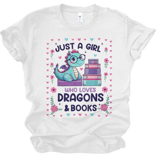 Just A Girl Who Loves Dragons And Books Lover Reading Book Unisex Jersey T-Shirt - Bookorys
