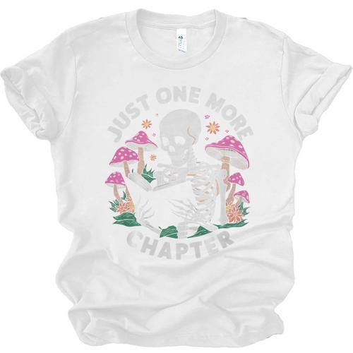 Just One More Chapter Mushrooms Gothic Skeleton Book Lover Premium Unisex Jersey T-Shirt - Bookorys CA