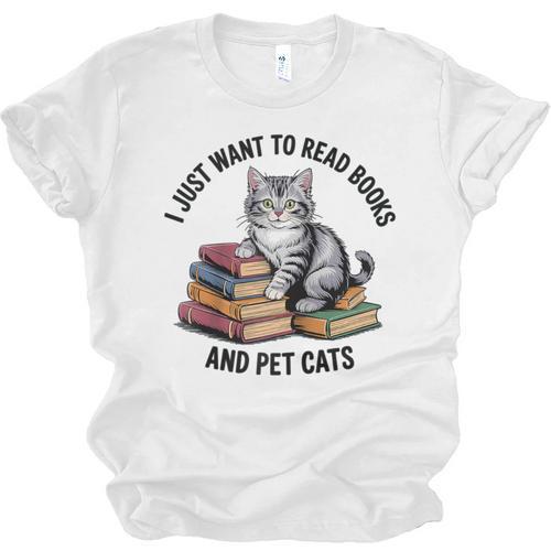 I Just Want To Read Books And Pet Cats Raglan Baseball Tee Unisex Jersey T-Shirt - Bookorys
