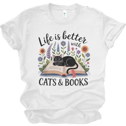 Life Is Better With Cats And Books Unisex Jersey T-Shirt - Bookorys
