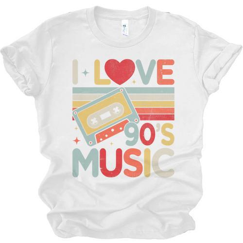 I Love 90's Music Retro Style Nostalgia Cassette 1990s Party Premium Tri-Blend Unisex Jersey T-Shirt - Figerry