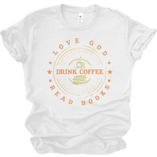 Love God Drink Coffee Read Books Lovers Vintage Unisex Jersey T-Shirt - Bookorys