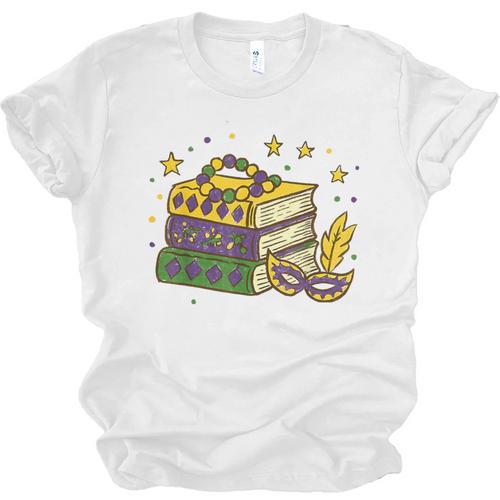 Mardi Gras Book Lover Reading Reader Men Women Kids Unisex Jersey T-Shirt - Bookorys AU
