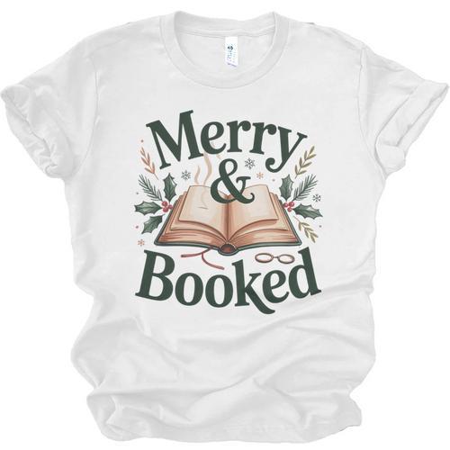 Merry And Booked Holiday Reading Winter Book Lover Premium Tri-Blend Unisex Jersey T-Shirt - Bookorys AU
