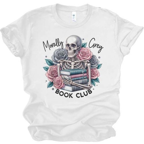 Morally Grey Skeleton Reading Smut Smutty Spicy Books Lover Unisex Jersey T-Shirt - Bookorys AU