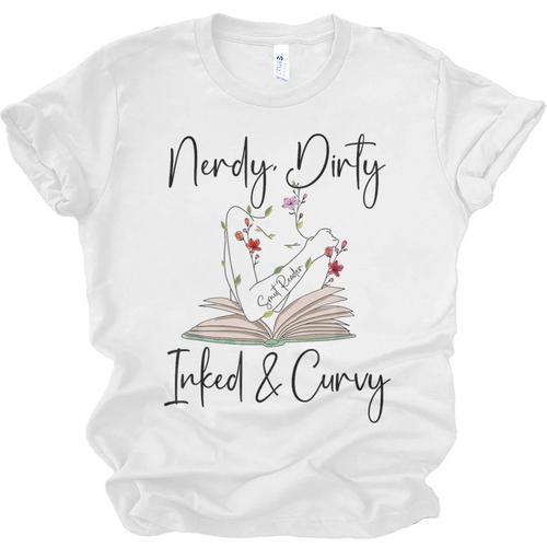 Nerdy Dirty Inked & Curvy ShirtSmutty Book TeesSmut Reader Unisex Jersey T-Shirt - Bookorys AU