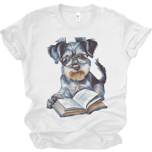Nerdy Schnauzer Dog Book Lover Glasses Cute Pet For Men Women Kids Unisex Jersey T-Shirt - Bookorys