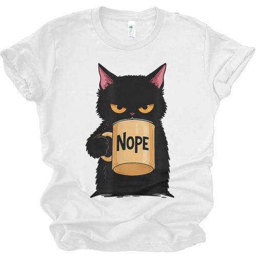 Nope Coffee Cat – Introvert Humor Monday Kitty Unisex Jersey T-Shirt - Raresse