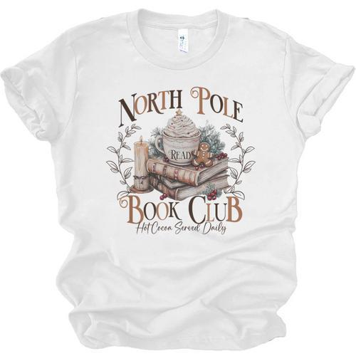 North Pole Book-Club Hot Cocoa Served Daily Christmas Book Unisex Jersey T-Shirt - Bookorys