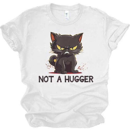 Not A Hugger Tee Angry Cat Sarcastic Cute Introvert Unisex Jersey T-Shirt - Raresse