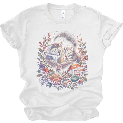 Opossum Racoon Floral Book Lover Cottagecore Fairycore Unisex Jersey T-Shirt - Bookorys DE