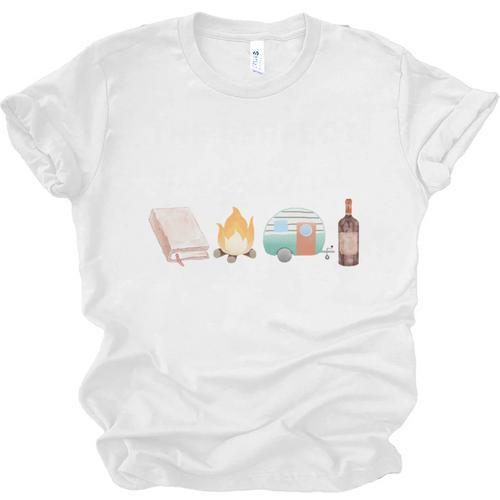 The Perfect Weekend Camping Essentials Wine Books Campfire Unisex Jersey T-Shirt - Bookorys