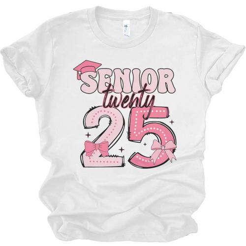 Pink Coquette Bow Senior 2025 Back To School Graduation Girl Unisex Jersey T-Shirt - Best Gift Smart