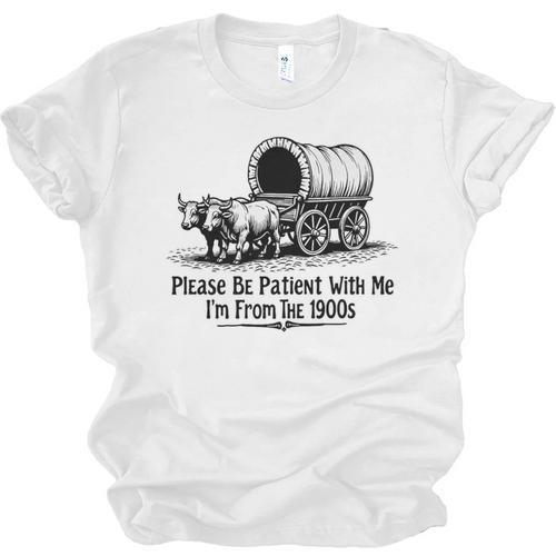 Please Be Patient With Me I'm From The 1900s Oxen And Wagon Premium Unisex Jersey T-Shirt - Figerry