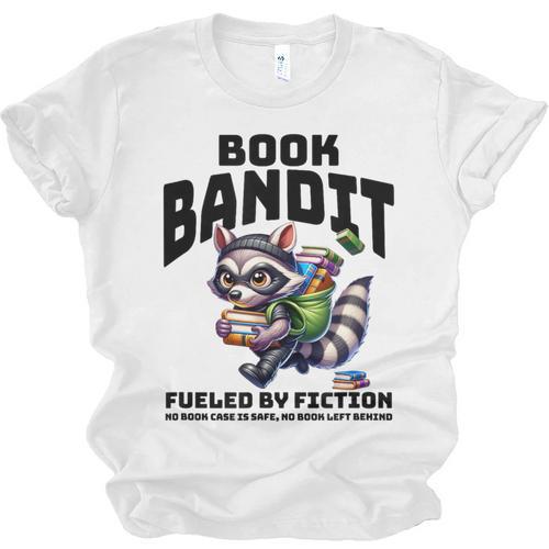 Racoon-Bookworm-Book Bandit-Fueled By Fiction Unisex Jersey T-Shirt - Bookorys UK