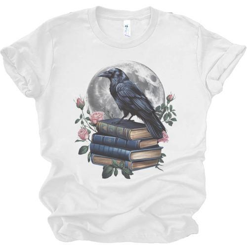 Raven Nature Art Crow Moon Book Cottagecore Botanical Flower Unisex Jersey T-Shirt - Bookorys CA
