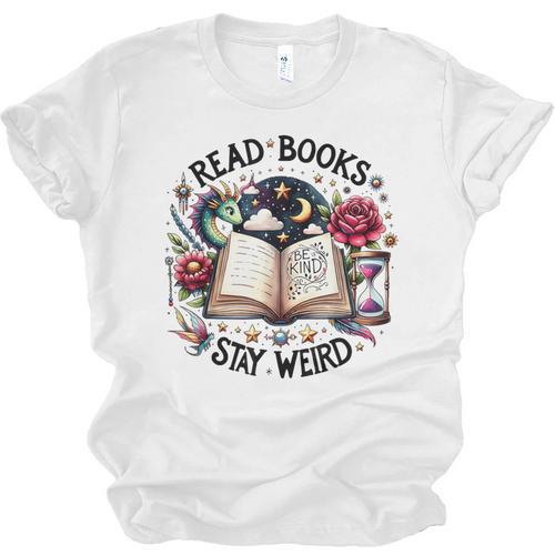 Read Books Be Kind Stay Weird Dragon Book Lover Unisex Jersey T-Shirt - Bookorys