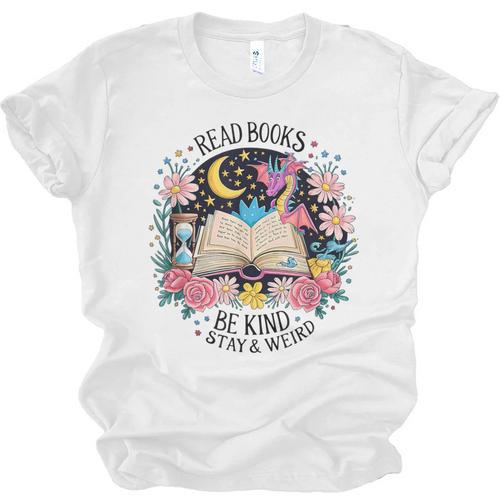 Read Books Be Kind Stay Weird Dragon Unisex Jersey T-Shirt - Bookorys AU