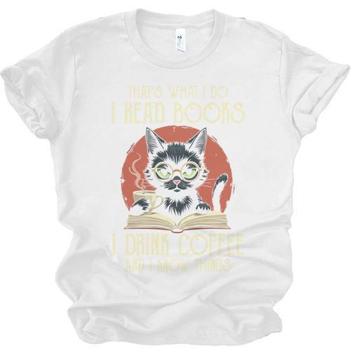 i Read Books And i Know Things Cat Reading Cat Coffee Books Unisex Jersey T-Shirt - Bookorys