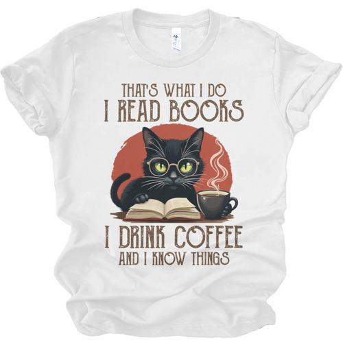 i Read Books And i Know Things Cat Reading Coffee Unisex Jersey T-Shirt - Bookorys