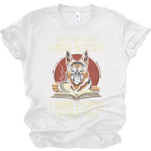 i Read Books And i Know Things German Shepherd Coffee Books Unisex Jersey T-Shirt - Bookorys