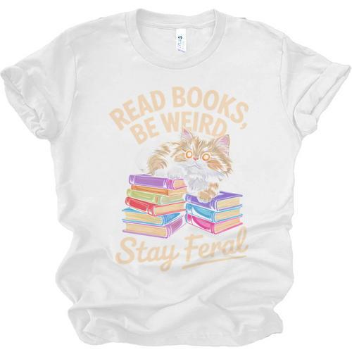 Read Books Be Weird Stay Feral Cat Unisex Jersey T-Shirt - Bookorys AU