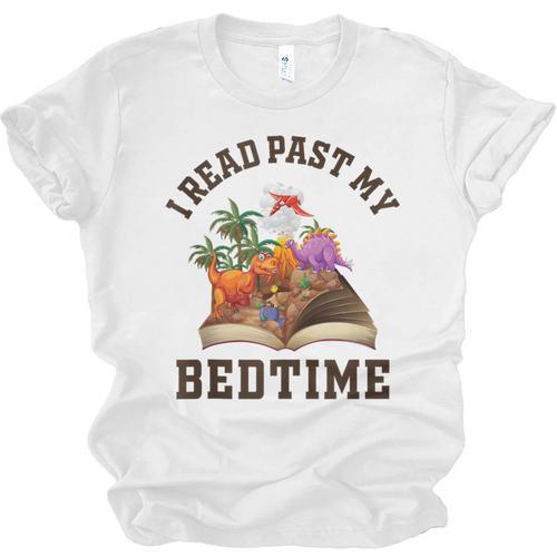 I Read Past My Bedtime Reading Dinosaur Book Lover Unisex Jersey T-Shirt - Bookorys AU