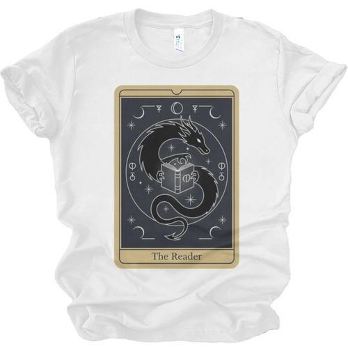The Reader Tarot Card Mystic Dragon Book Magic Unisex Jersey T-Shirt - Bookorys