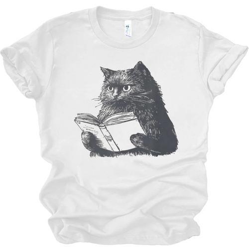 Reading Cat Cat Book Lover Unisex Jersey T-Shirt - Bookorys AU