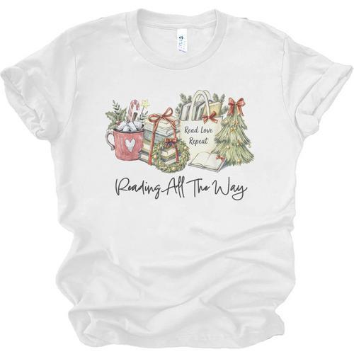 Reading All The Way Christmas Book Lover For Women And Teens Unisex Jersey T-Shirt - Bookorys UK