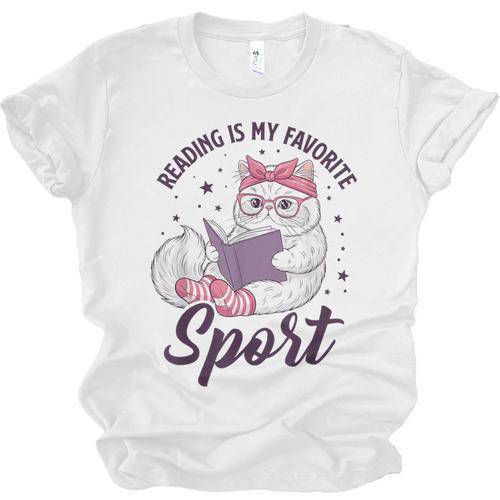 Reading Is My Favorite Sport Saying Cat And Book Lover Unisex Jersey T-Shirt - Bookorys DE