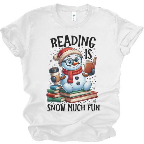 Reading Is Snow Much Fun Christmas Bookworm Snowman Reading Unisex Jersey T-Shirt - Bookorys