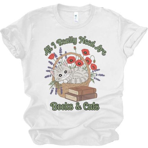 All I Really Need Are Books And Cats Book Lover Tee Unisex Jersey T-Shirt - Bookorys DE