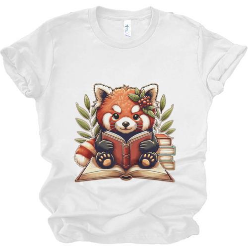Red Panda Reading Books Pandas Cottagecore Aesthetic Kids Unisex Jersey T-Shirt - Bookorys
