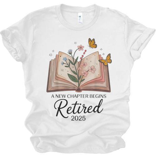 Retired 2025 A New Chapter Begins Retirement Teacher Book Unisex Jersey T-Shirt - Bookorys