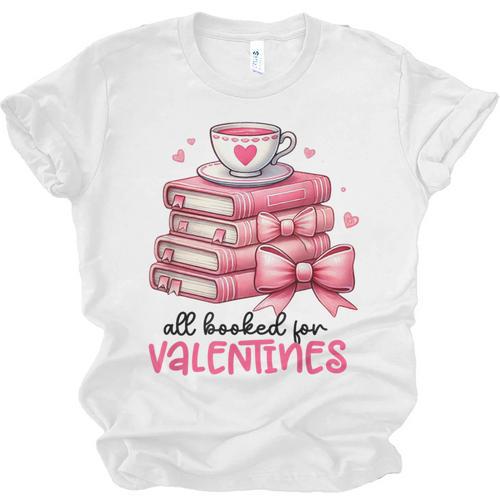 Retro Groovy Valentine Men Women Kid Tees By Emily All Booked For Valentines Book Reading Bookworm Nerdy Unisex Jersey T-Shirt - Bookorys UK