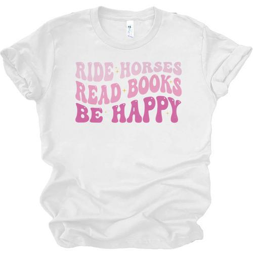 Ride Horses Read Books Be Happy Groovy Book Horse Premium Unisex Jersey T-Shirt - Bookorys