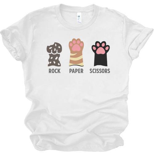 Rock Paper Scissors Hand Game Cute Paw Cat Introvert Unisex Jersey T-Shirt - Raresse