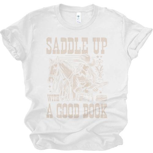 Saddle Up With a Good Book Cowgirl Western Women Vintage Unisex Jersey T-Shirt - Bookorys CA