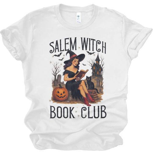 Salem Witch Book Club Bookish Retro Halloween Cat Unisex Jersey T-Shirt - Bookorys UK
