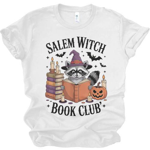 Salem WItch Book Club Halloween Raccoon Witch Reading Book Unisex Jersey T-Shirt - Bookorys