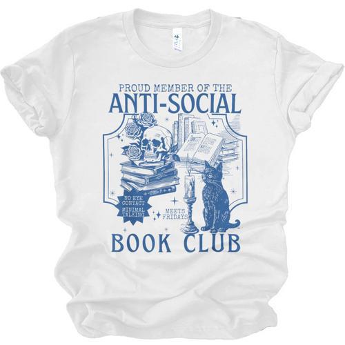 Sarcastic Anti Social Book Club Cat Skull Book Lover Unisex Jersey T-Shirt - Bookorys