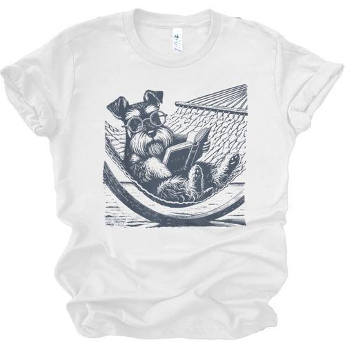 Schnauzer Hammock Reading Book Schnauzer Glasses Unisex Jersey T-Shirt - Bookorys DE