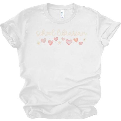 School Librarian Valentines Day Daisy Library Book Lover Unisex Jersey T-Shirt - Bookorys CA